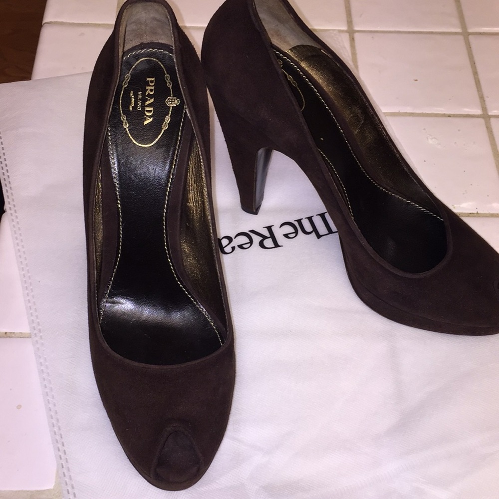 Prada Suede Peep Toe Heels